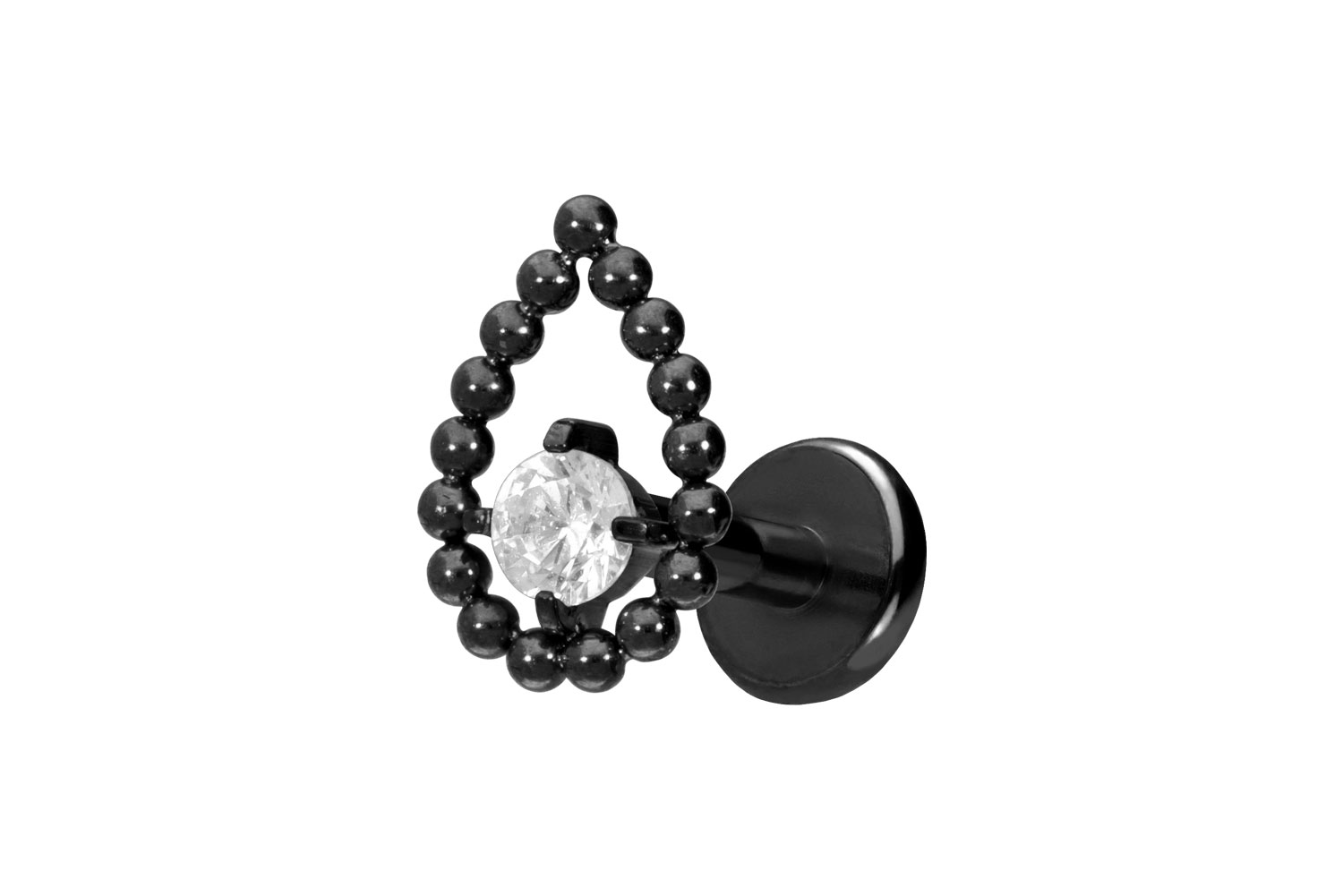 Titan Labret Piercing mit Push Fit TROPFEN + KRISTALL